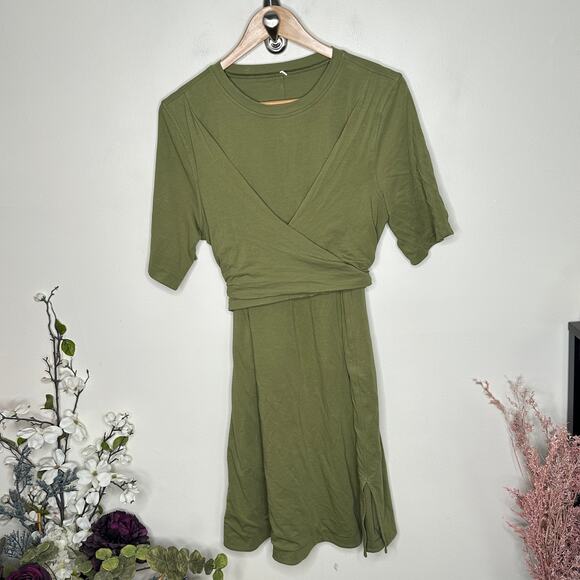 LULULEMON Cotton Wrap-Front T-Shirt Dress Bronze Green Sz 10 {F54} - Picture 3 of 5